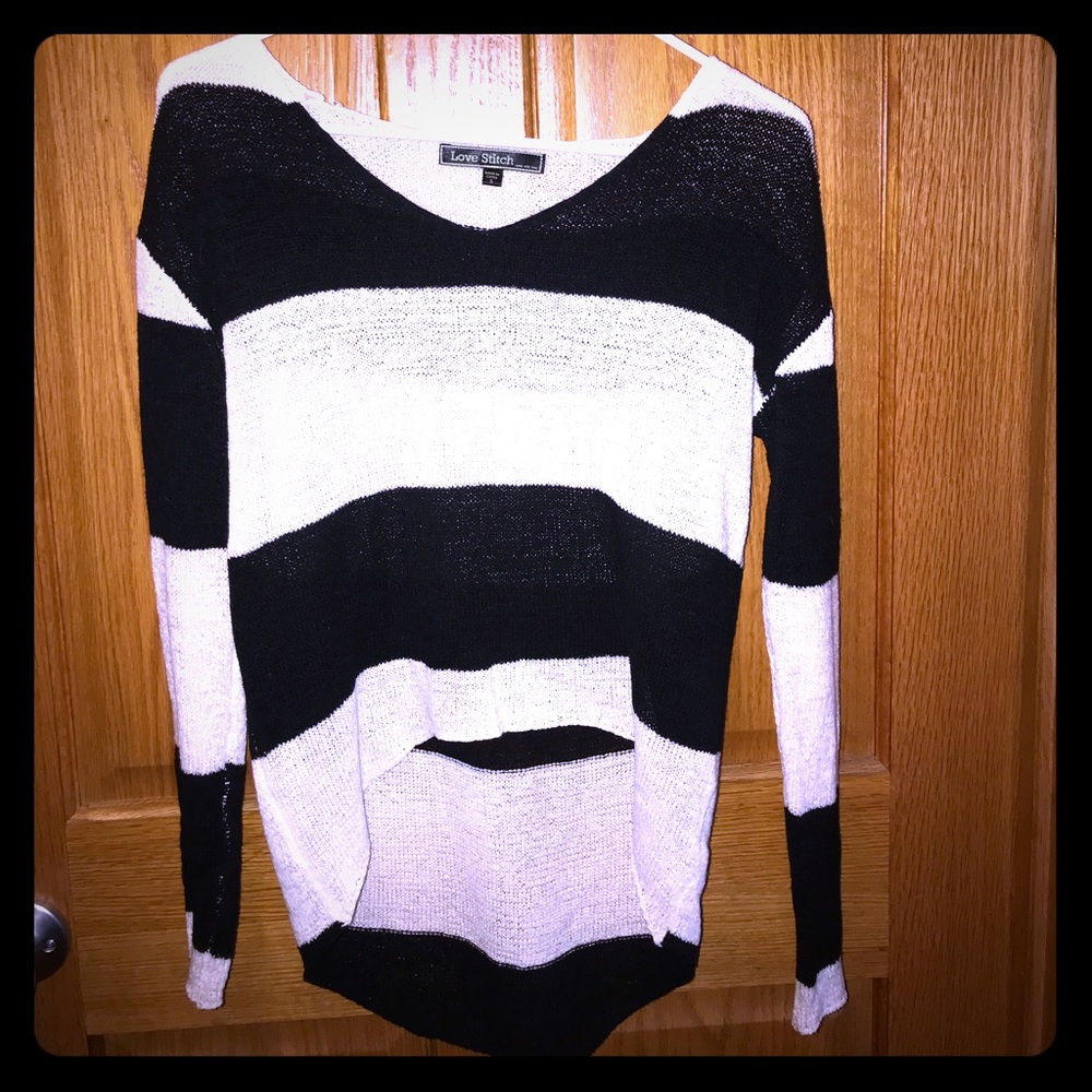 Black and white striped long sleeve sweater